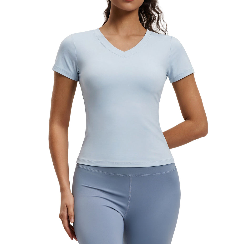 Peach Basic V-neck Sleeve Sports Top