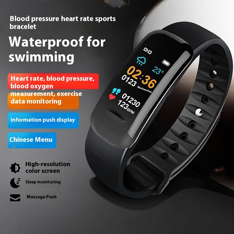 C1 Pression artérielle Fréquence cardiaque Étanche Écran de couleur Bluetooth Pedometer Sports Watch