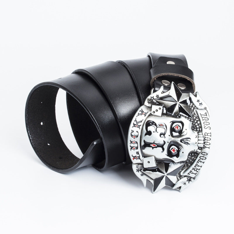 Trendy Ceinture en cuir homme Skull Skateboard Buckle