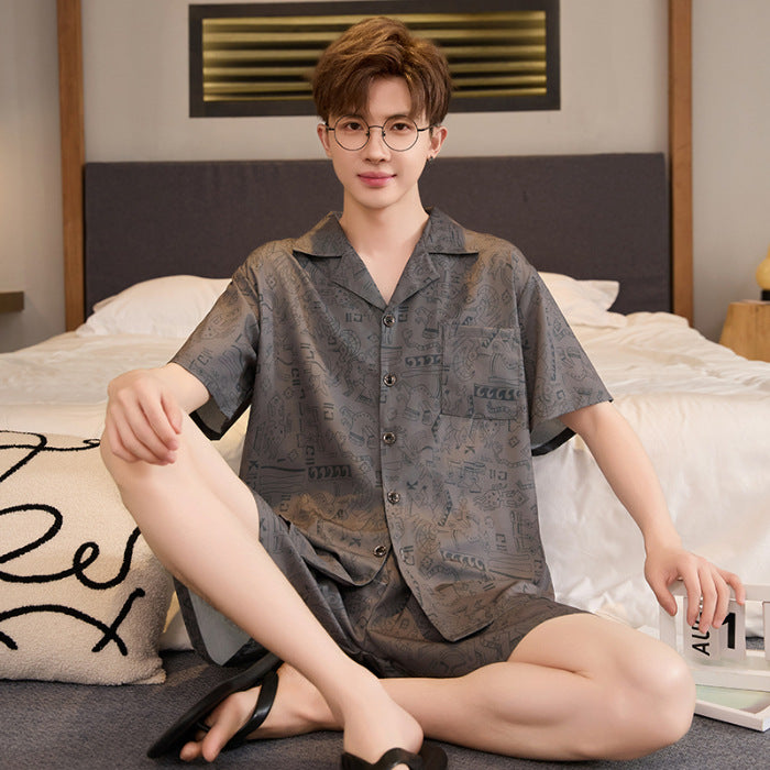 Hommes Summer Cardigan Ice-silk Manches courtes Top et shorts