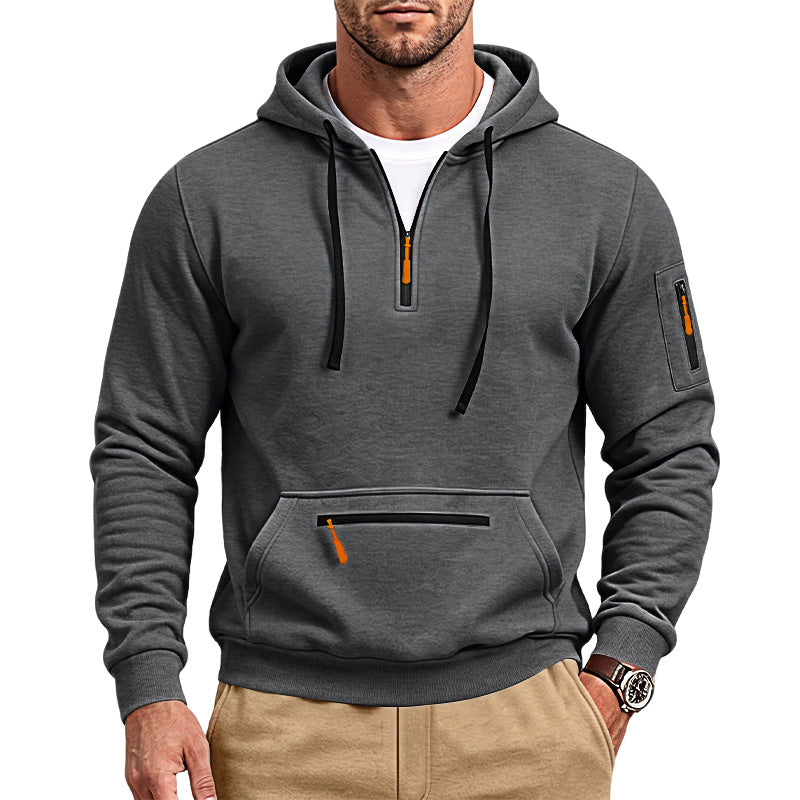 Arrivée European Size Half-Zip Multi-Pocket Casual Loose Sports Pullover Hoodie For Foreig