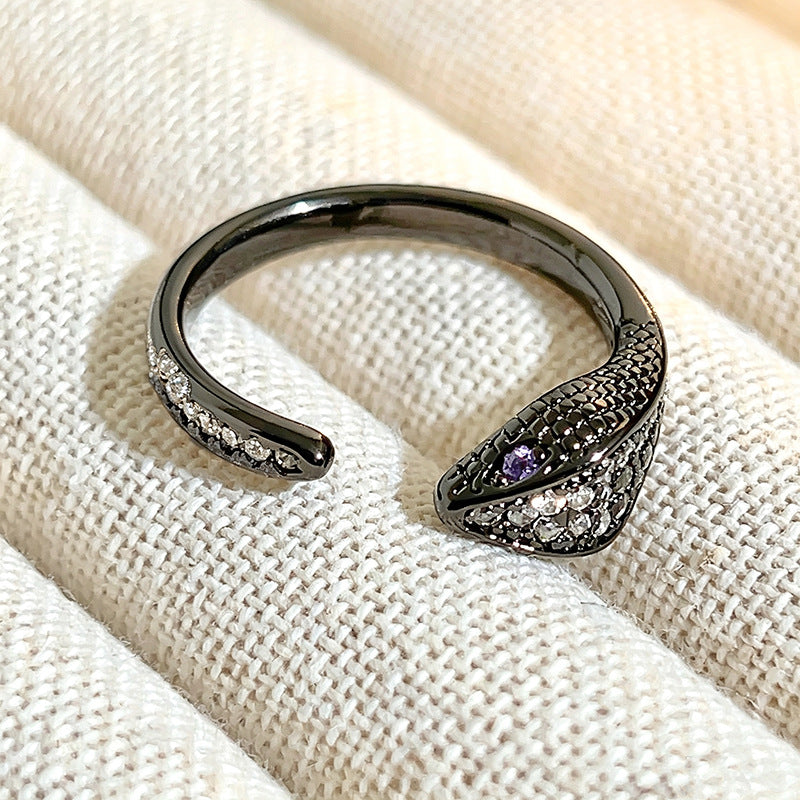 Femmes Sweet Cool Style Black Snake Shaped Zircon Open Ring