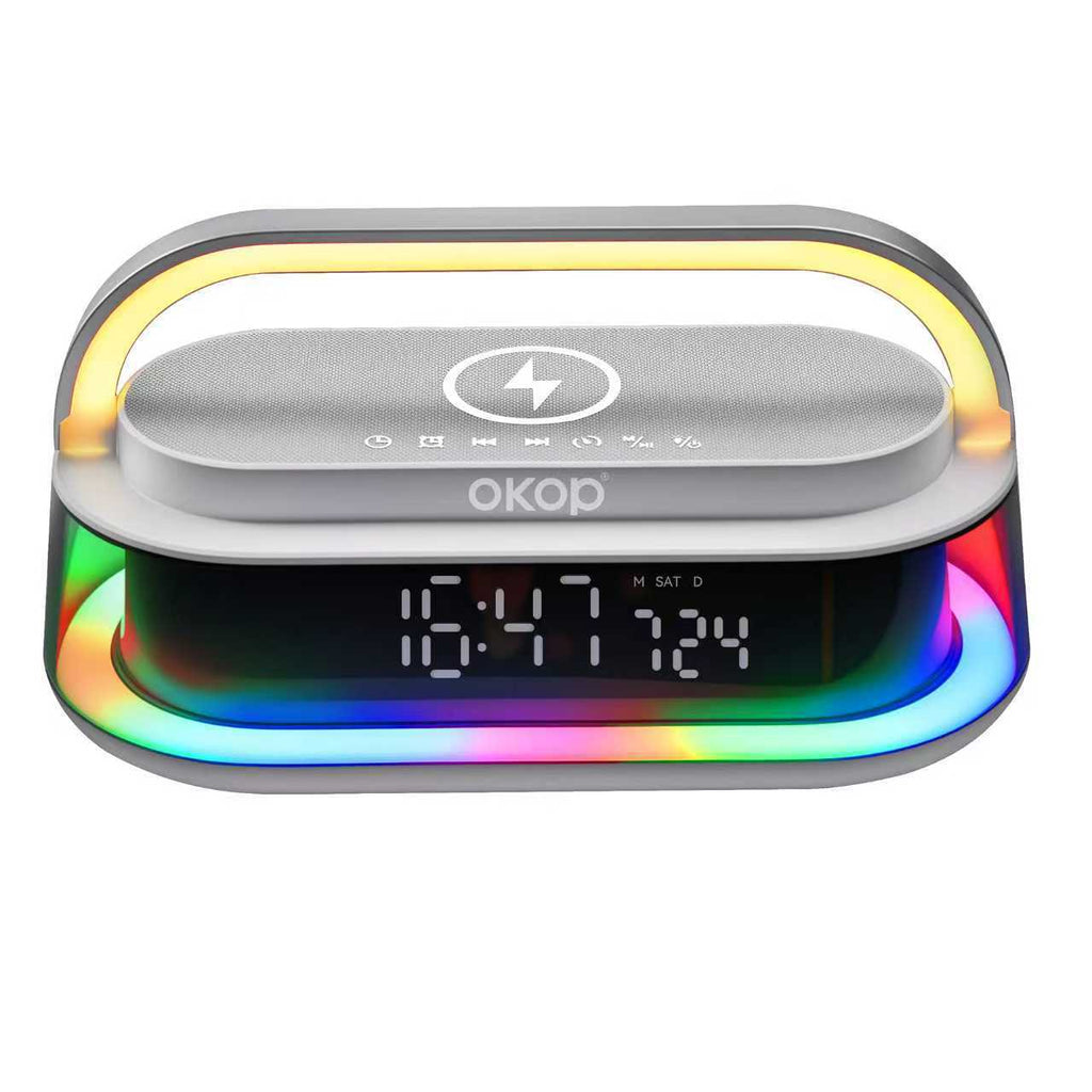 KP-575 Bluetooth Haut-parleur15W sans fil de recharge de bureau réveil RGB lumière ambiante blanc