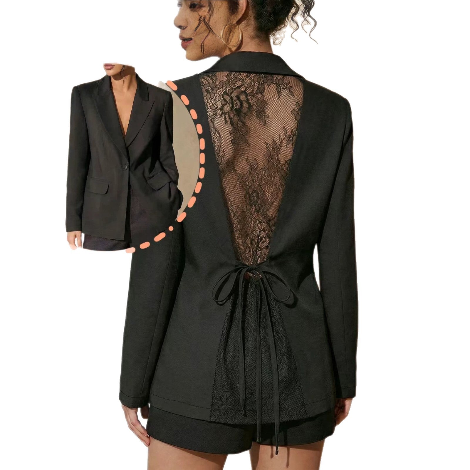 Arrivée Femmes Slim-fit Lace-waist Blazer avec un panneau arrière mince