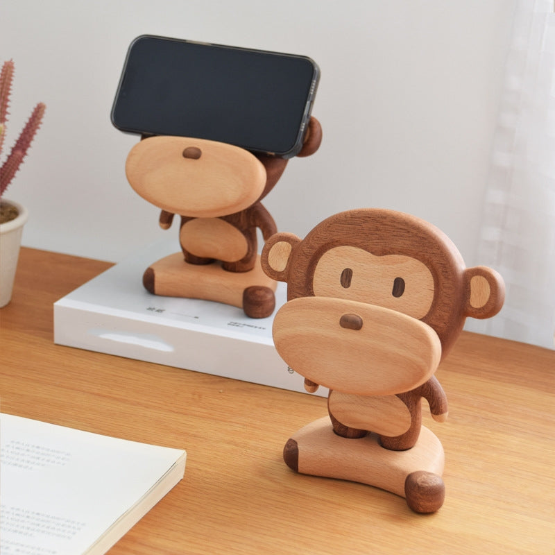 Bois massif Creative Monkey Porte-Téléphone mignon Table de support de téléphone cellulaire Ornements décoratifs