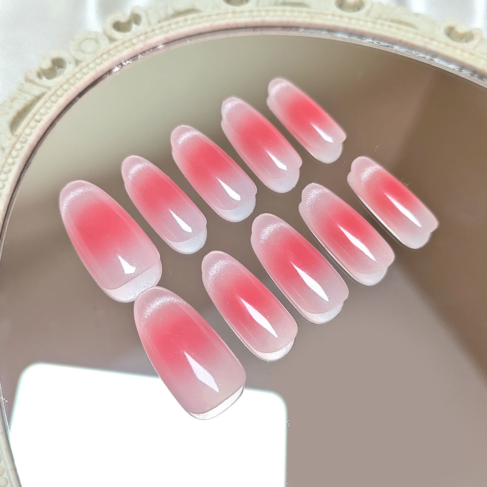 30 pièces d'ongles artificiels ovales courts avec mélange de couleur graduée rose et press-on Ac