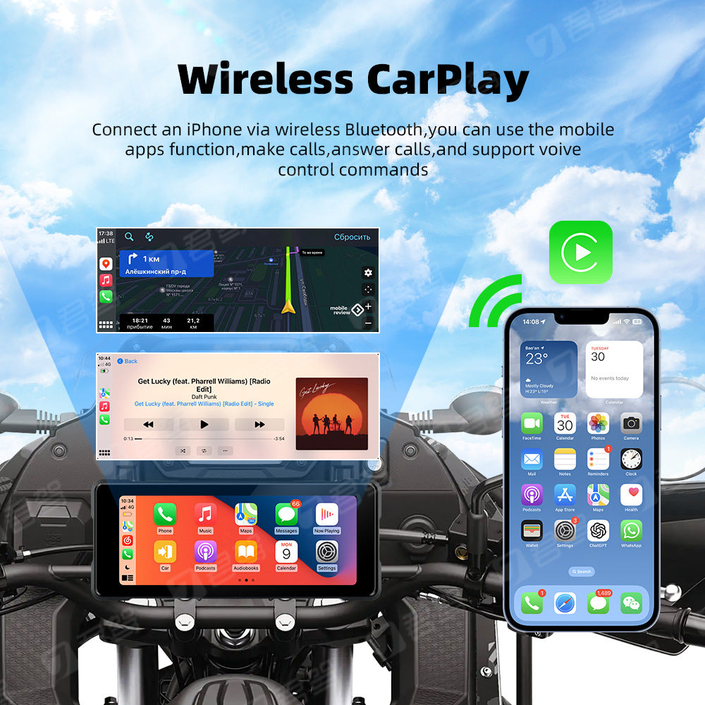 Moto sans fil Carplay Navigation Android Anto avant et arrière double Bluetooth caméra R
