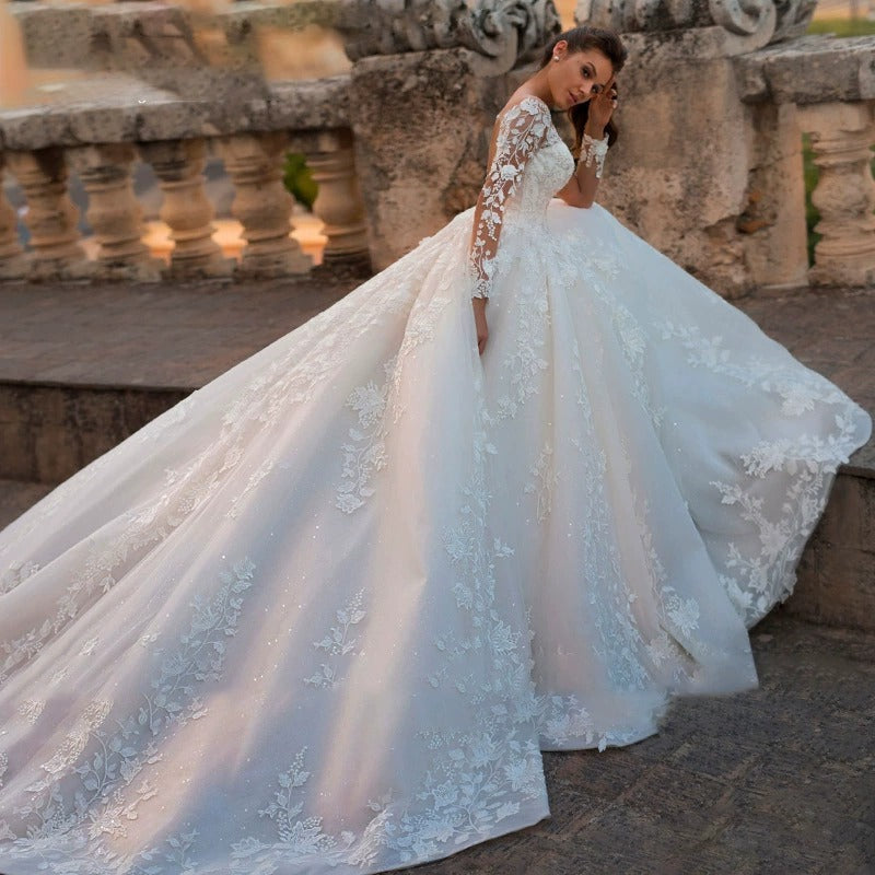 Robe à manches longues à col V mince rétro