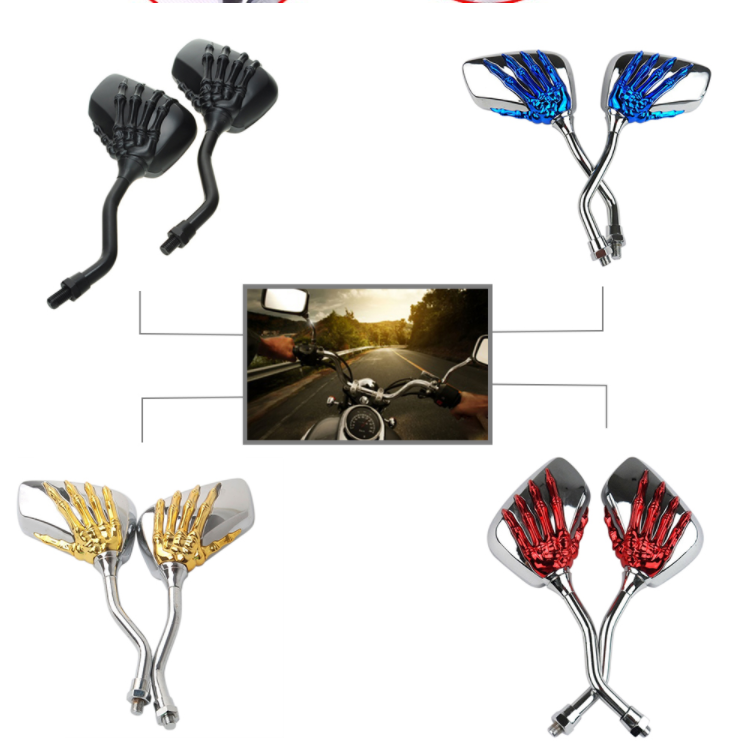 Moto modifié Skleton Skull Poignée de main Shadow Vue arrière miroir