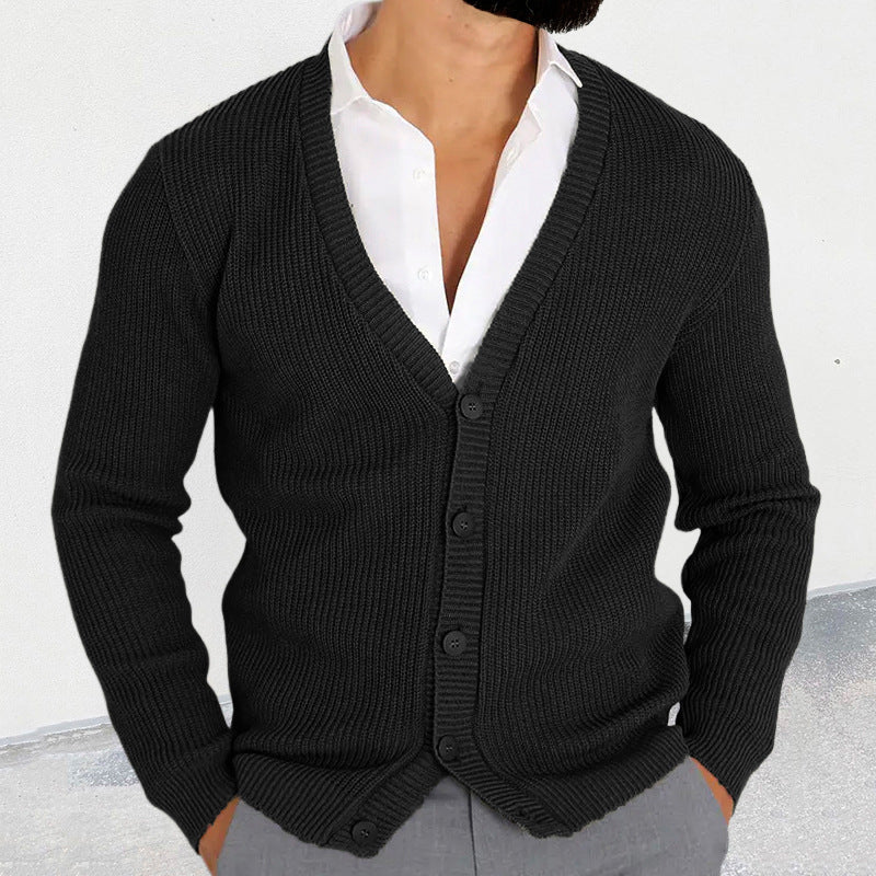 Chandail à manches longues à col en V pour hommes tricoté à la mode