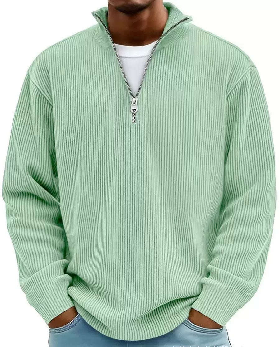 Amazon Arrivée Automne Hommes Casual Top Stand Collared Corduroy Longue Manches Hommes Polo Shir