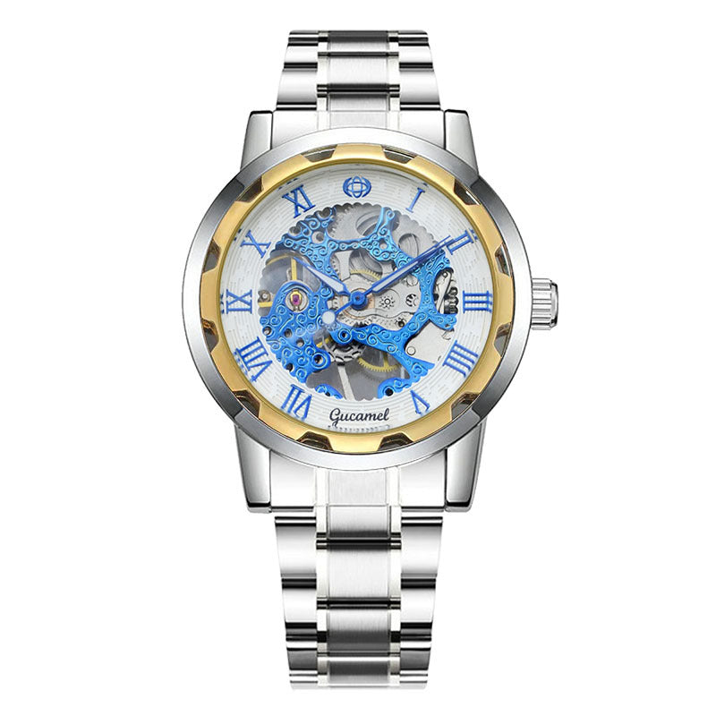 Bracelet en acier Hollow Gold Montre mécanique manuelle