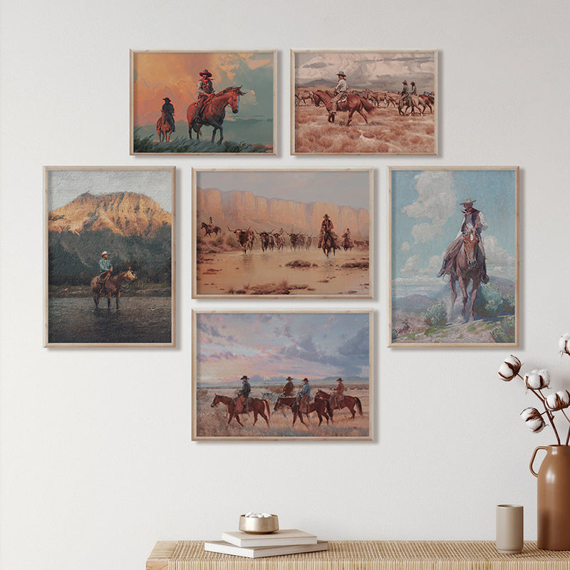 Accueil Mode Vintage Cowboy Portrait huile sur toile affiche