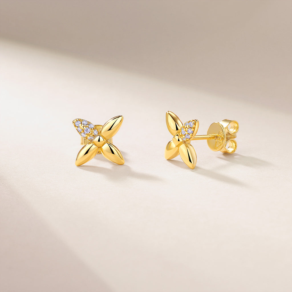 S925 Boucles d'oreilles en argent sterling à quatre feuilles