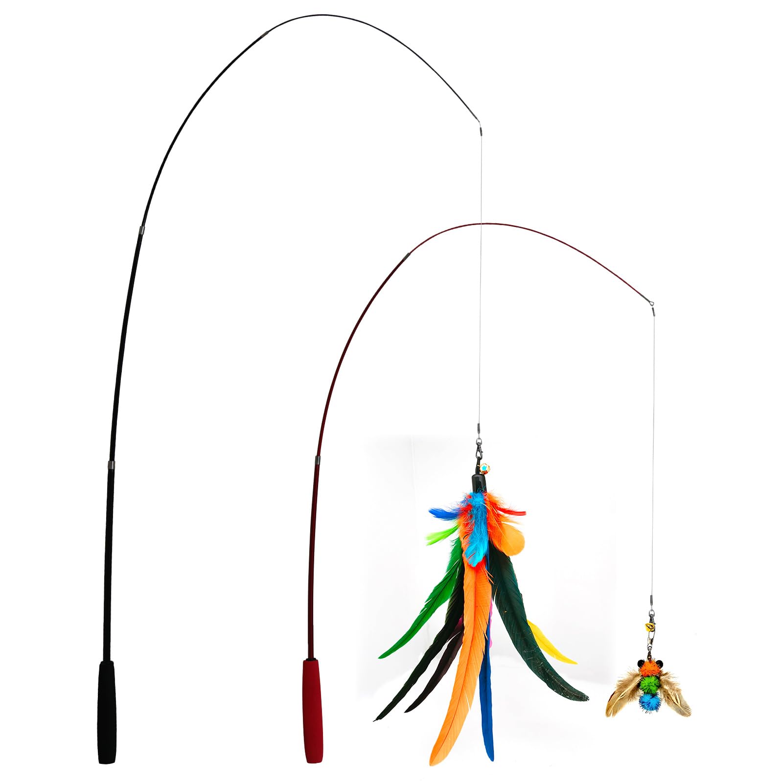 2PCS Retractable Cat Teaser Wands & 9PCS Feather Recharges Jeu de jouets Tige télescopique double taille