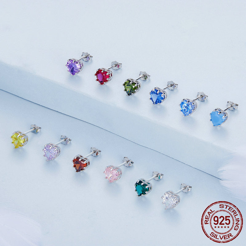 S925 Argent Sterling Décembre Love Boucles d'oreilles en pierre de naissance