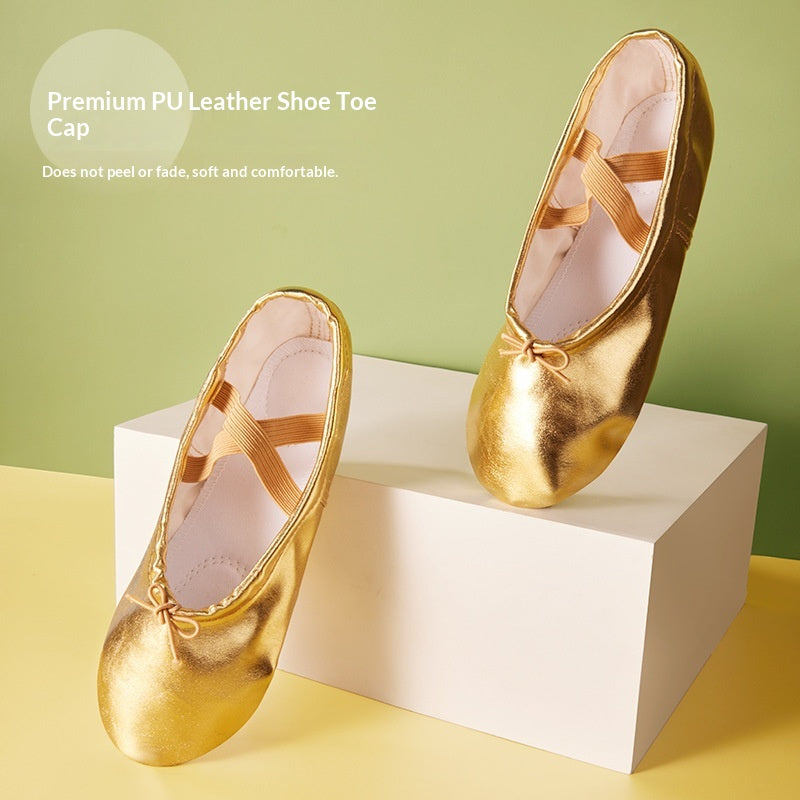 Chaussures de danse d'or et d'argent en cuir PU doux-soled
