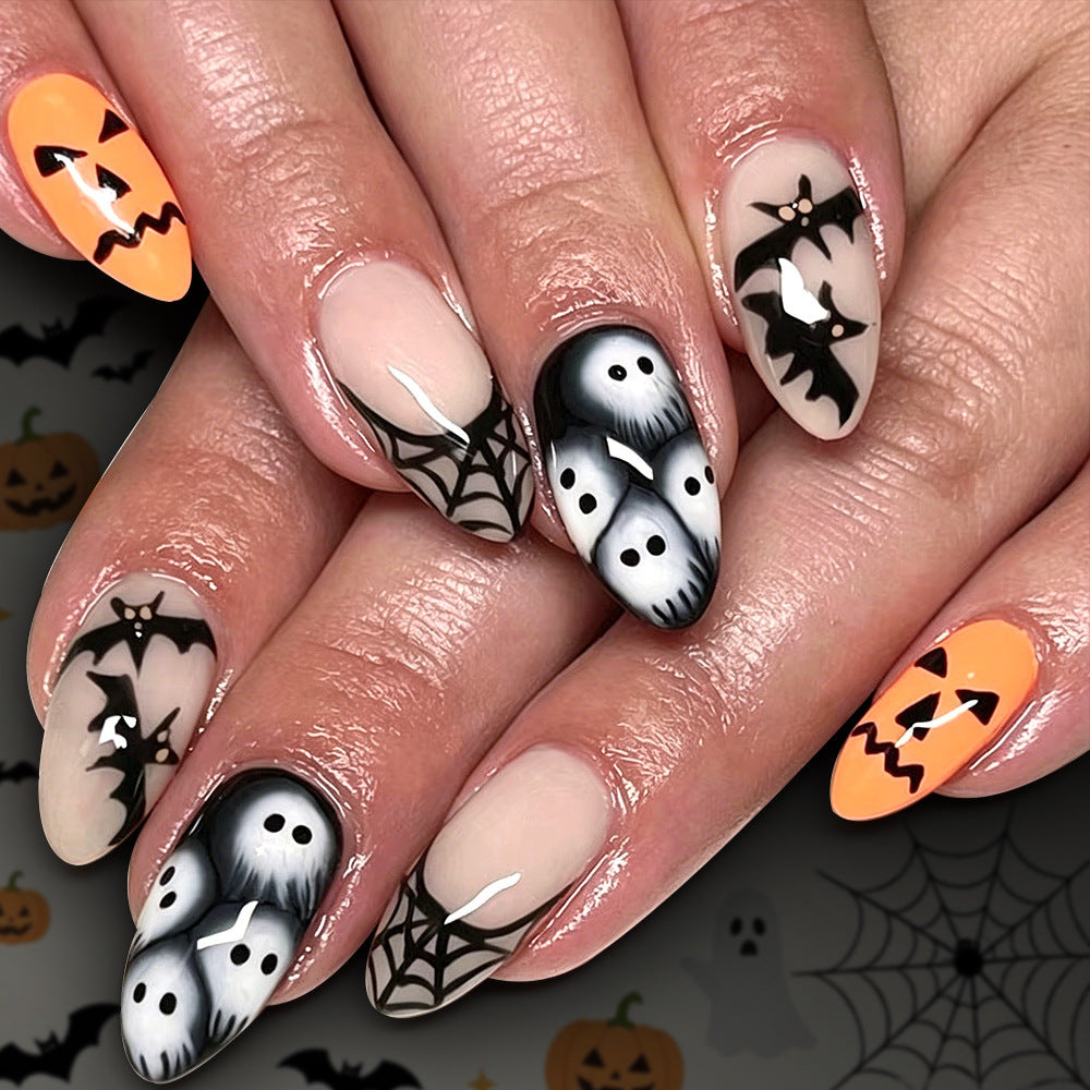 Les ongles Glossy Press-on en forme d'amande d'Halloween