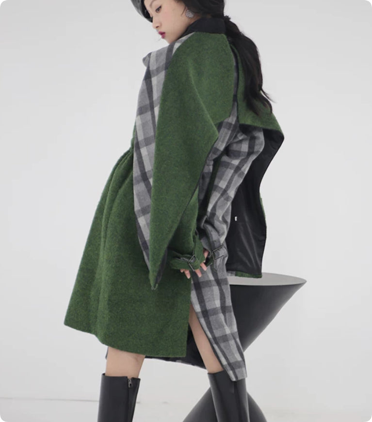 Patchwork vérifié Cape Tweed Coat amovible