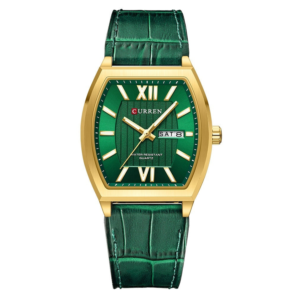 Montre de couple en cuir casual double-calendar
