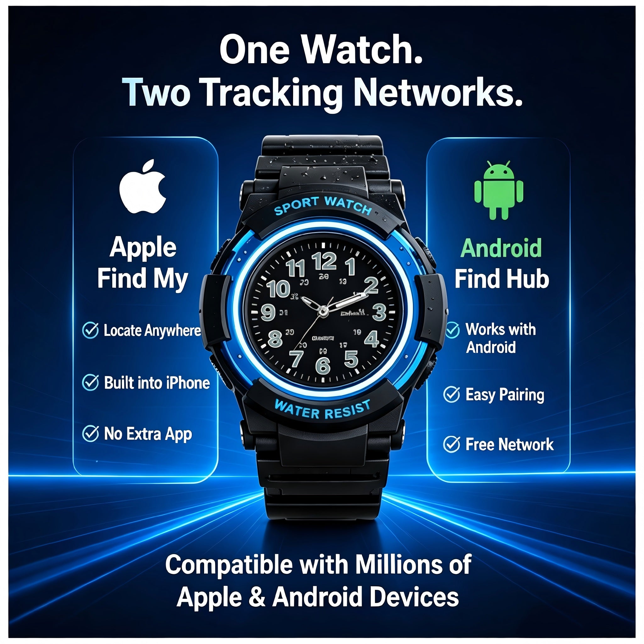 Enfants Anti-Lost Watch Trouver mon Android Trouver Hub Bluetooth Tracker Quartz Watch IP68 Waterpro