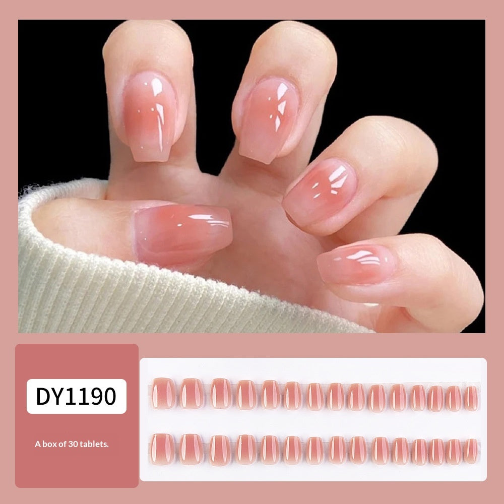 30 pièces en forme de cercueil court Élégant et simple Gradient Blush Jelly Powder Nail Art Set.L