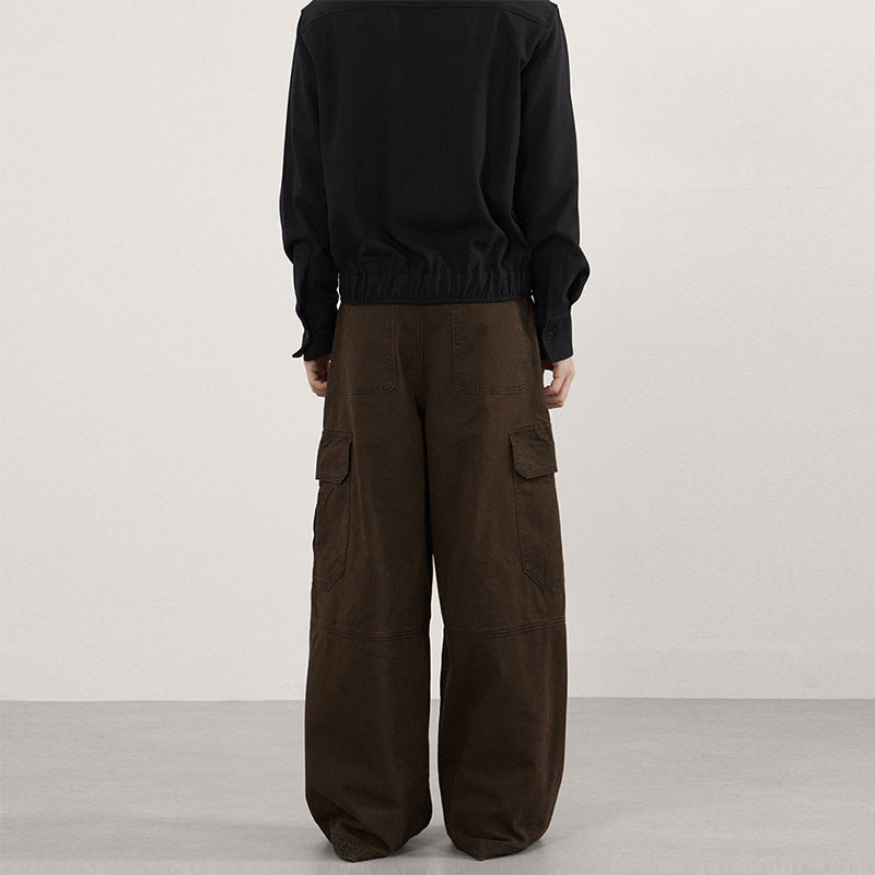 Pantalon de travail à patchwork multi-pocket plissé