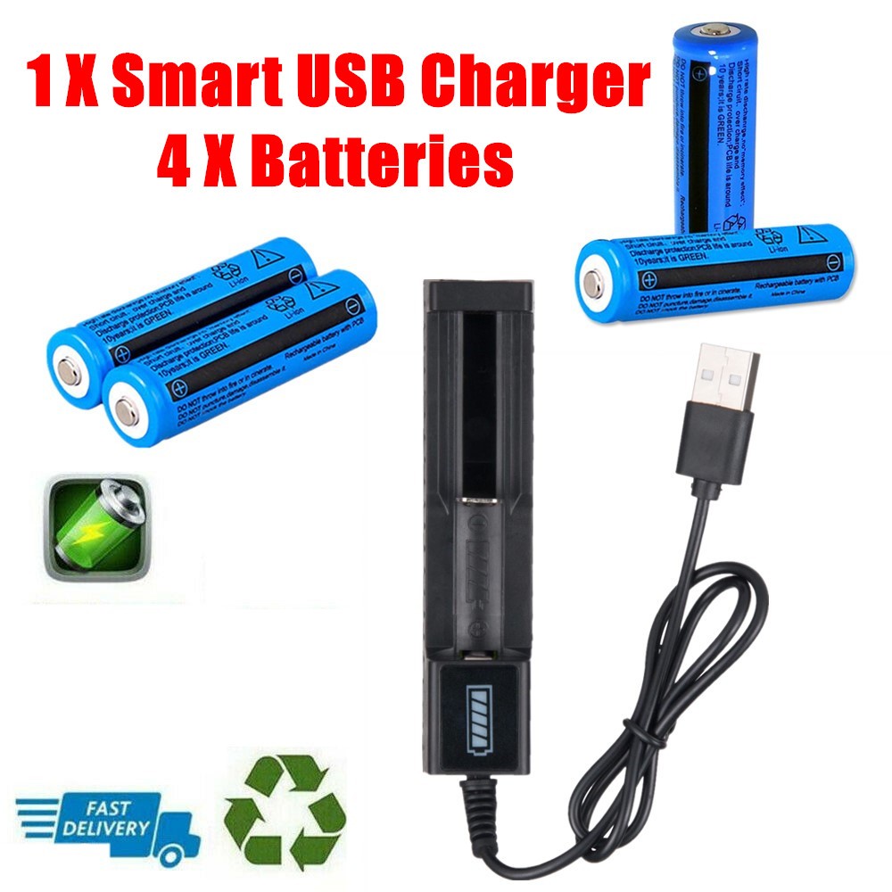 Batterie Li-ion et chargeur 3000mAh 3.7V Chargeur Lithium rechargeable USB pour torche F