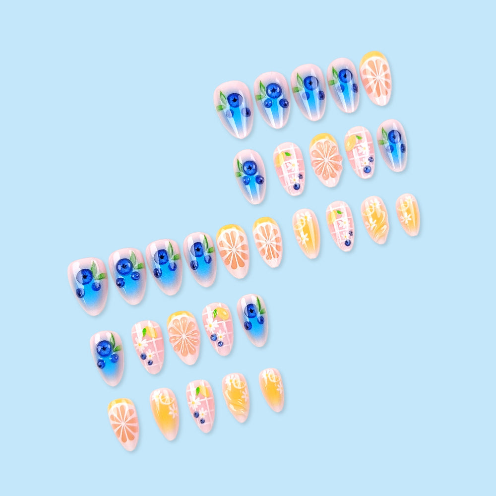 30 pièces de court amande en forme de fruit presse Type Blueberry Gradient Acrylic Nail Stick