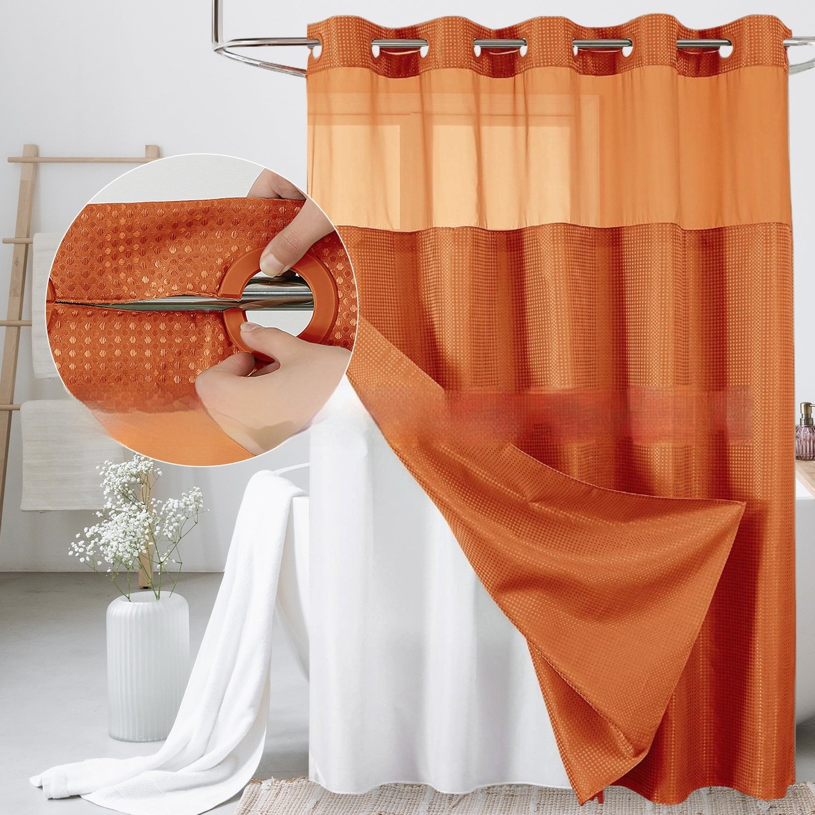 Rideau de douche à double couche en forme de gaufre, de couleur unie