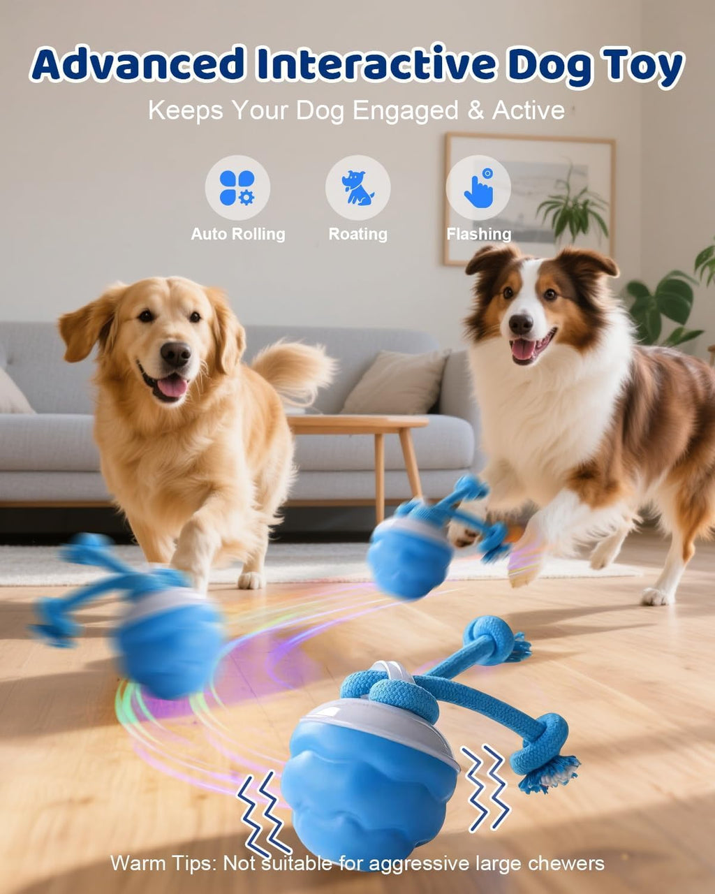 Jouets interactifs pour chiens avec corde -Smart Dog Ball Son de barking intégré