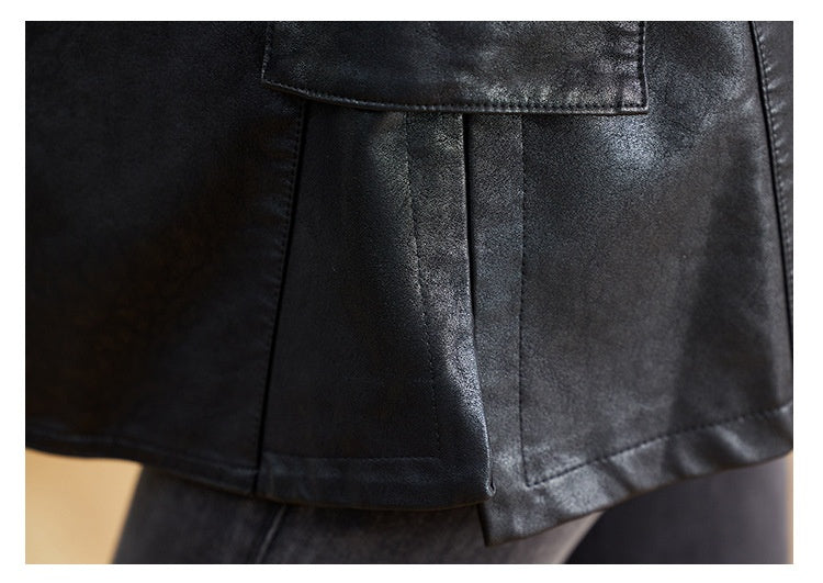 Manteau de cuir mi-long pour femme Printemps et automne