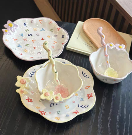 Plaque de petit déjeuner en céramique de relief peinte à la main