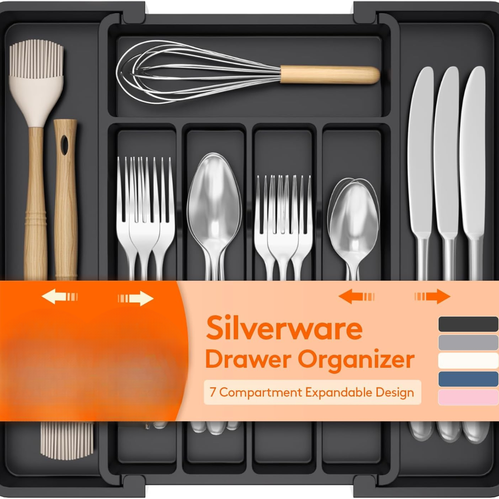 Argenterie extensible Organisateur Plateau d'Utensile en plastique pour tiroir de cuisine BPA Flatware gratuit