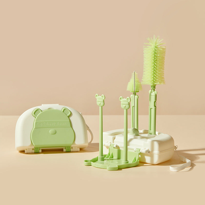 Pinceau de biberon pour bébé en silicone Étui spécial de nettoyage de mamelons avec base