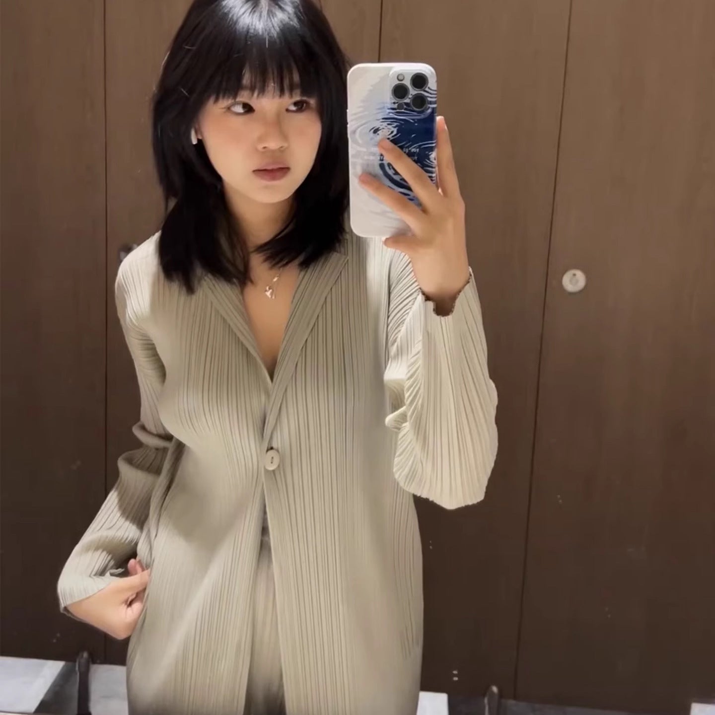 Ensemble de cardigan plissé pour femmes Minimalist Casual Veste et pantalons à manches longues à deux pièces