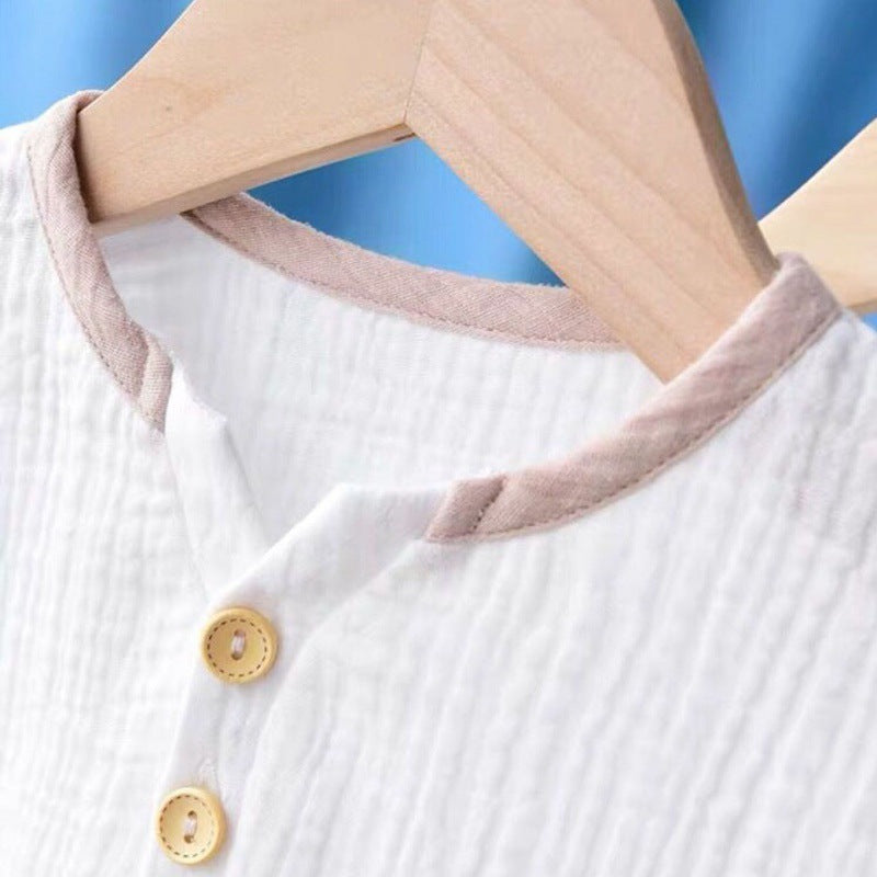 T-shirt en coton à moitié manches respirant et en lin pour enfants