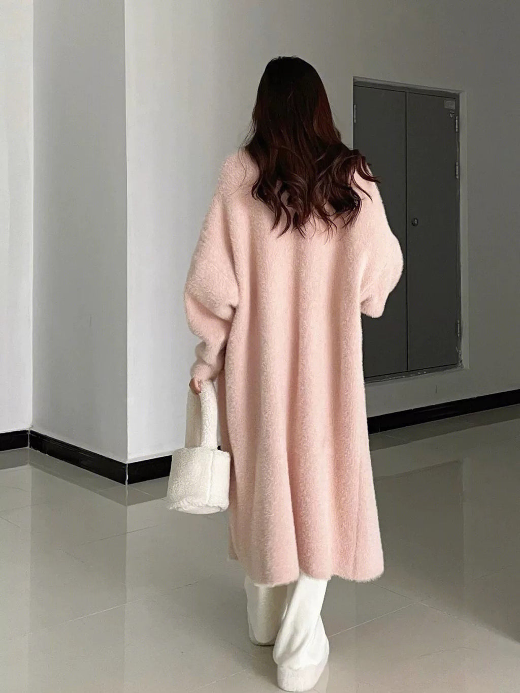 Épaisseur Mink-faux fourrure sur la cheville Long tricot Cardigan manteau