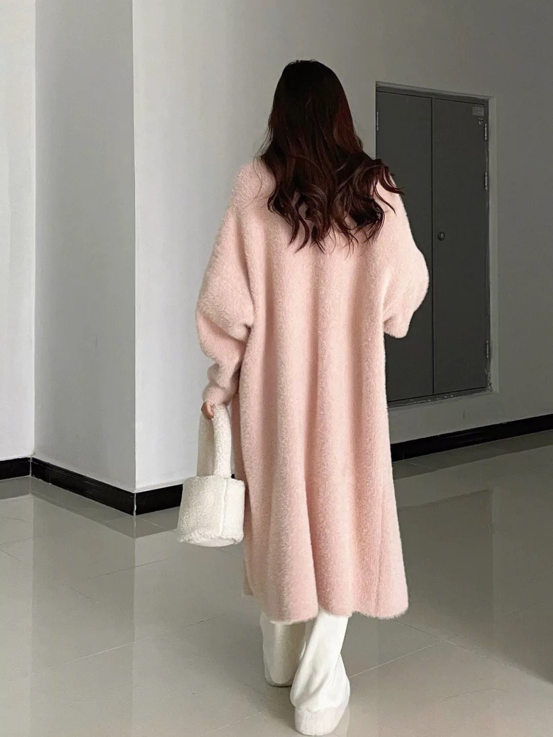 Épaisseur Mink-faux fourrure sur la cheville Long tricot Cardigan manteau