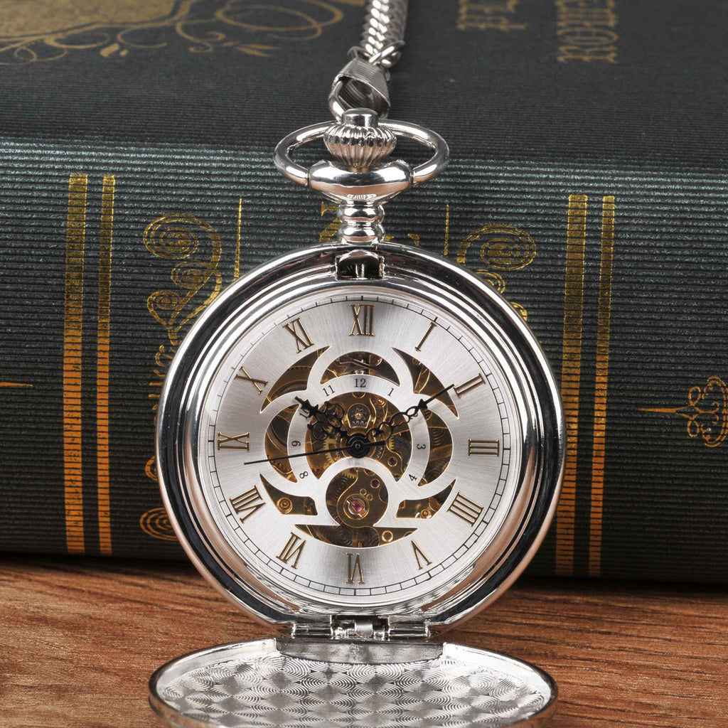 Grande montre de poche en argent à double charnière mécanique