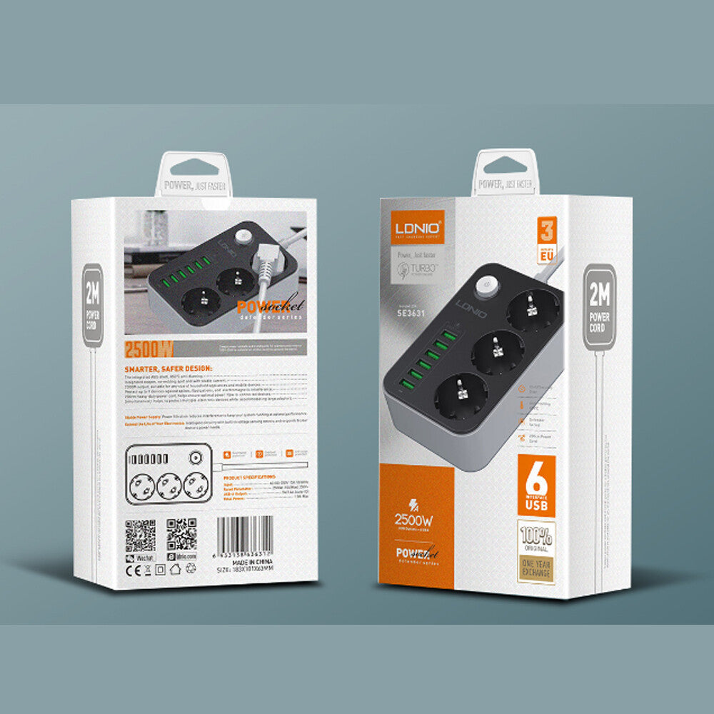 Mehrfachsteckdosenleiste Mit 3 Steckdosen Und 6 USB-Anschlssen
