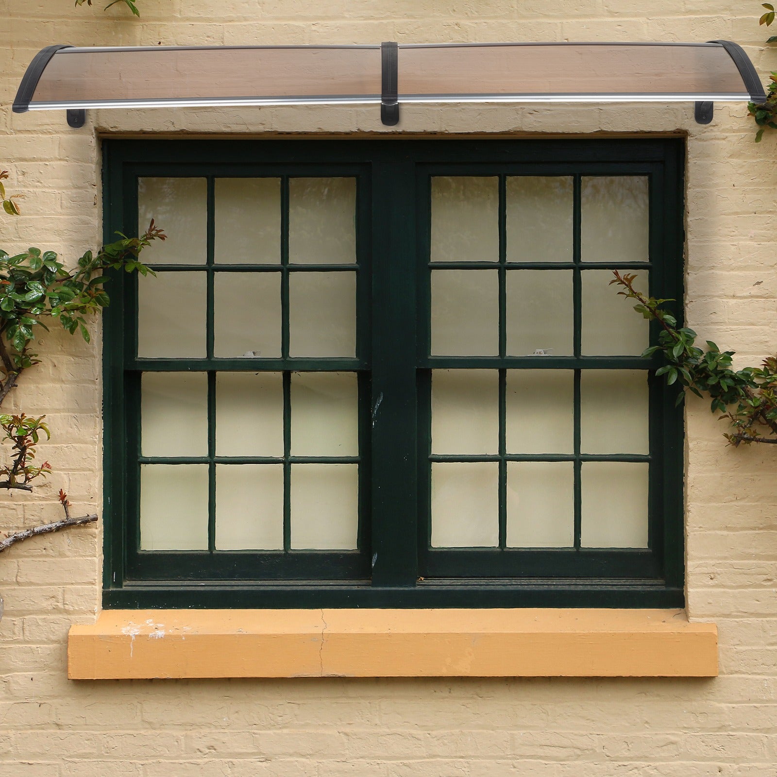 Auvent de porte 80x38in avec panneau en polycarbonate brun et support noir