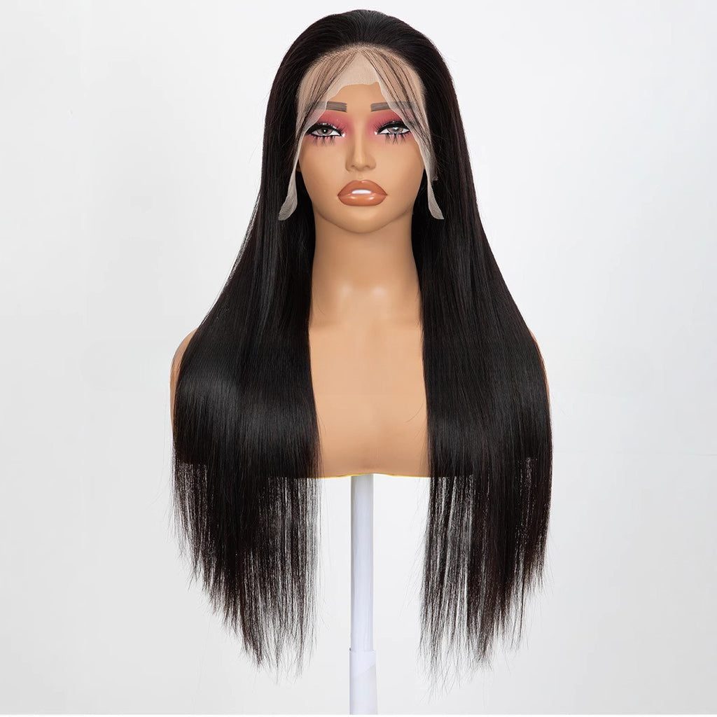 Perruques à tête pleine de dentelle à double trame longue droite Extensions de cheveux synthétiques
