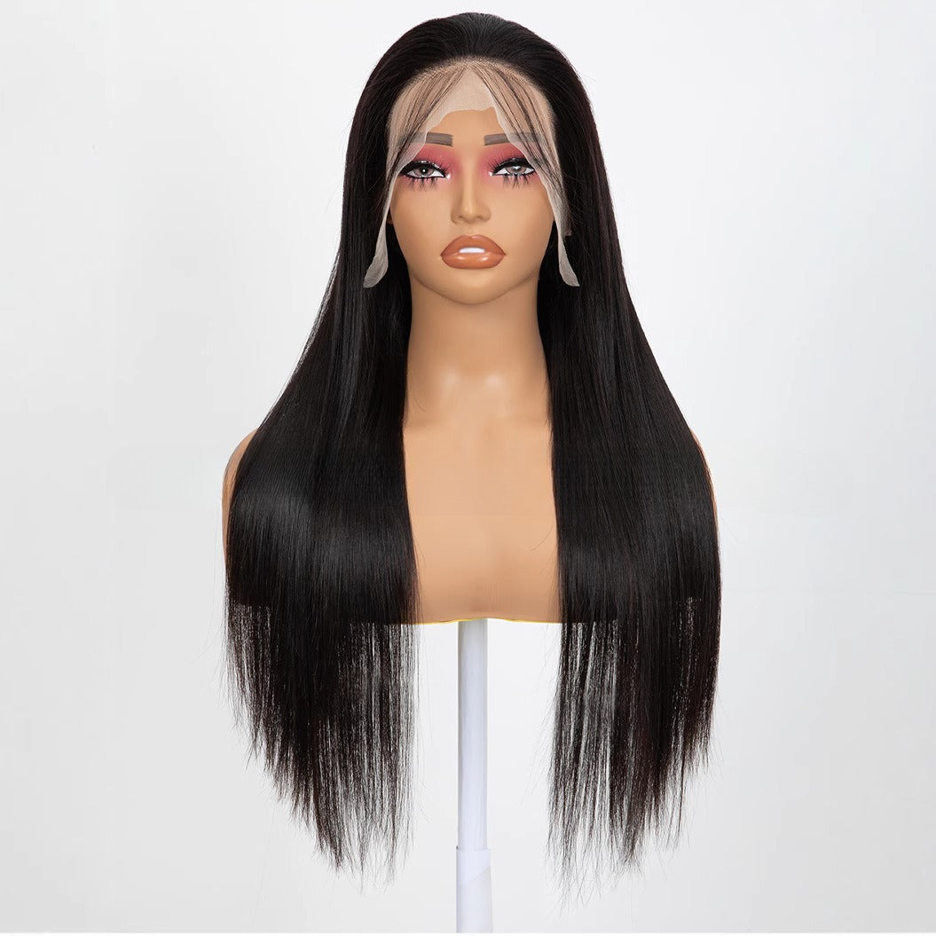 Perruques à tête pleine de dentelle à double trame longue droite Extensions de cheveux synthétiques
