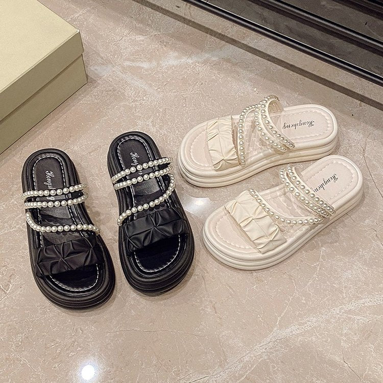 Sandales de style français pour femmes Plateforme d'été Sole pour petites femmes Diapositives d'usure Sli