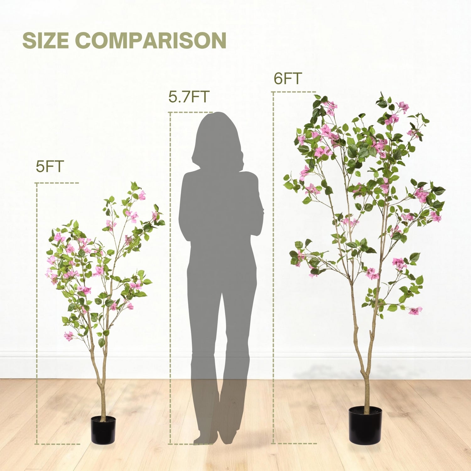 5FT Bougainvillea artificielle Arbre avec pot en plastique noir