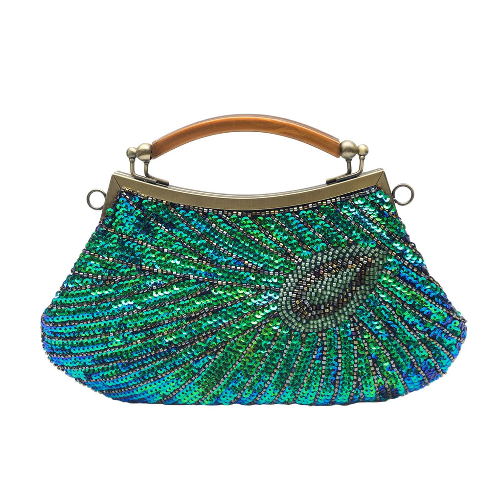 Peacock-feather Perle artisanal vintage sac de soirée