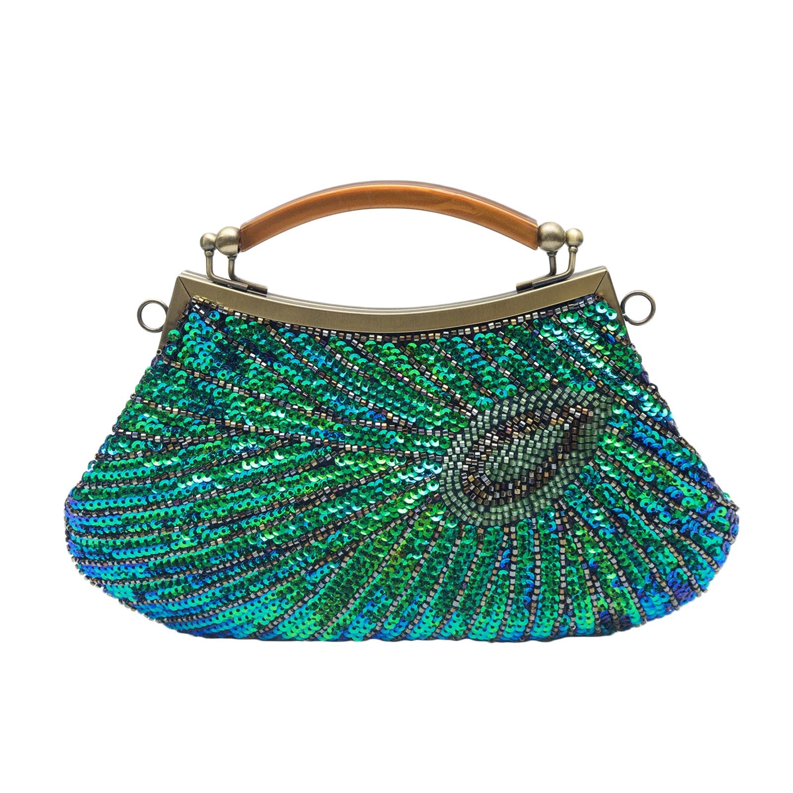 Peacock-feather Perle artisanal vintage sac de soirée