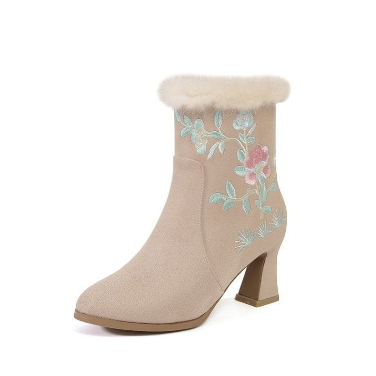Bottes de chevilles brodées de style ethnique de l'hiver