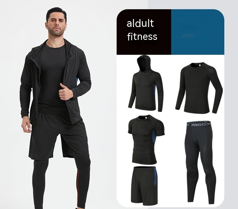 Fitness Suit Homme Running Night Running Sports Séchage rapide Cinq-pièces Foo